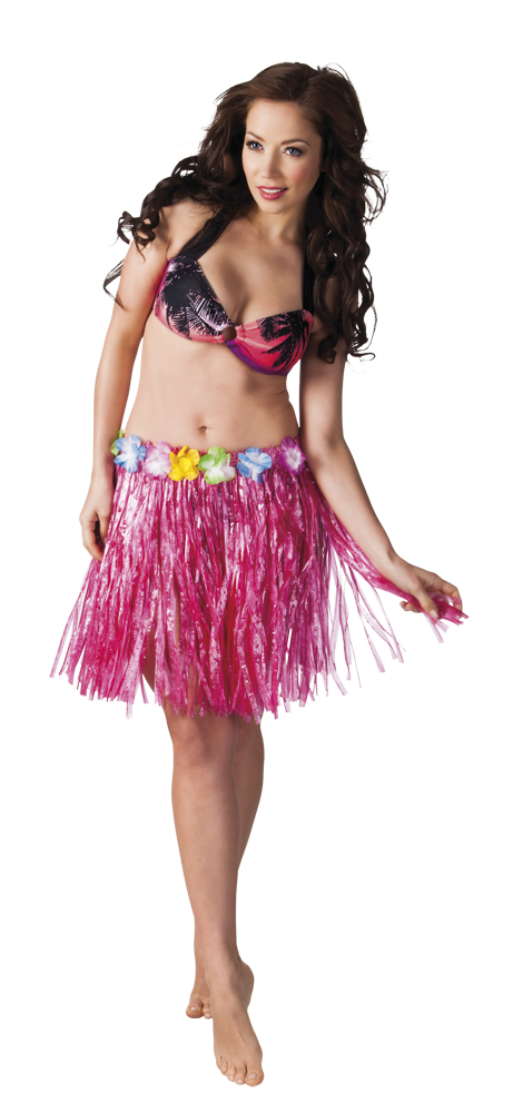 Hawaïrok kort roze - Willaert, verkleedkledij, carnavalkledij, carnavaloutfit, feestkledij, Hawaï, Honolulu, Hawaïkrans, bloemen, strorok, strohoed